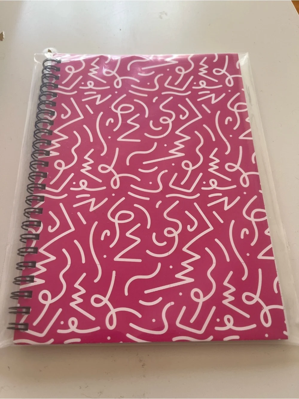 Brand New: Abstract Squiggle Notebook in Hot Pink & White | Spiral Ruled Journal